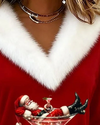 Top Peluche Noël Imprimé Manches Longues